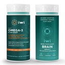 iwi Omega-3 Sport & Brain Omega-3 Bundle, 30 Servings, Vegan-Based Plant Algae Omega 3 with EPA + DHA, Krill & Fish Oil Alternative, No Fishy Aftergust