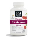 365 de Whole Foods Market, Chewable C + Acerola C 500mg, Aroma de cireșe naturale, Vegan, 90 comprimate