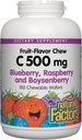 Factori naturali, copii Chemable Vitamina C 500 mg, Sprijină Immune Health, Oase, Dinți și Gume, Afine, Zmeură și Boysenberry, 180 Conte (Pachet de 1)