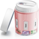 Daviky Pill Organizator, Organizator Supliment cu 7 Compartimente mari, Pilula de călătorie Distribuitor rotund cutie de pastile cu două Lids (Pink+ Alb)