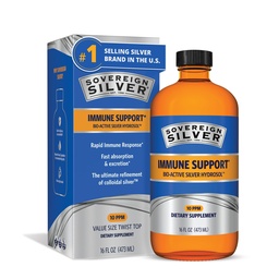 Silver Suveran Bio-Active Silver Hydrosol pentru Suport Imun - Lichid de argint coloidal -10 ppm, 16oz (473ml) - Valoare
