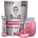 Salud 2-in-1 Energetic Drink Powder + Focus, Dragon Fruit, Organic Caffeine, B6 + B12, Theanine, Clean Energy Drink Packets, Pitaya Agua Fresca Mix, Non-GMO, Gluten Free, Vegan, 1g de zahăr, (15 Servings)