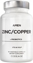 Amen Zinc & Copper Supliment + Probiotice, 3 luni de aprovizionare, O dată pe zi - 50 mg de zinc picolinat Vitamina pastile - Suplimente minerale esențiale 
