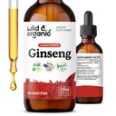Drops extract de ginseng roșu sălbatic și organic coreean - Panax Ginseng Supliment pentru suport imunitar - Root Root Tinctură lichidă pentru sănătate generală - Vegan, zahăr și alcool-free - 2 fl oz