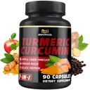 Curcumina supliment Turmeric - 95% Curcuminoide cu ghimbir, cidru de mere Oţet, Pepper negru - 90 Conte - 3 luni de aprovizionare
