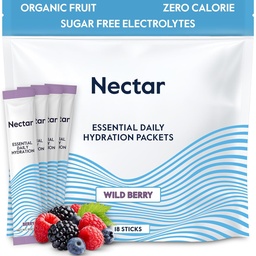 Pachete pentru hidratarea nectarului - Pachete pentru praf de electroliză - fără zahăr sau calorii - Pachete pentru hidratare și rehidratare rapidă (Berry 18 Pack)