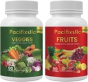 Capsule de fructe și Vegi 100% Nivel de energie naturală superalimentare pentru bărbați și femei, set de 2, 180 conta-90 și fructe 90 legume