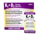 Webber Naturals K2 + D3 120 mcg/1000 UI, sprijină funcţia imună sănătoasă - 220 softgels