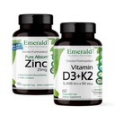 EMERALD LABS Vitamina D3+K2 (60 Caps) & Zinc 25mg (90 Caps) - Sănătate osoasă, suport cardiac, suport imunitar, Digestive Health, Suport de stres oxidativ - Gluten-Free