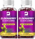(2 Pack Elderberry Gummies & Irish Sea Moss, Organic Sambucus Elderberry Gummy cu Seamoss, Zinc, Vitamina C, D3, Multivitamine Elderberry Vitamine - Zahăr-Free