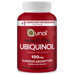 Qunol Ubichinol CoQ10 100mg Softgels, Mega Ubichinol 100mg - Absorbție superioară - Forma activă de Coenzime Q10 pentru nivelurile de sănătate cardiacă și de tensiune arterială sănătoasă - 2 lună de aprovizionare - 60 Conte