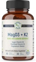 Malat de magneziu + vitamina D3 Vegan + vitamina K2 stabilizată, supliment complet de suport pentru energia celulară, cardiovasculară, imună și metabolică de sănătate și concentrație osoasă, 90 Capace vegetale