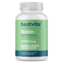 BESTVITE Biotin 5000mcg (120 Capsule vegetariene) - Fără Stearet - Nu agenți de flux - Vegan - non OMG - gluten gratuit - păr, piele, unghii
