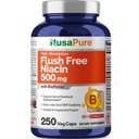 NusaPure Flush Free Niacin 500mg 250 capace (Vegan, Non-GMO & Vegan) Bioperină