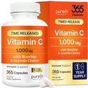 Doar Holistic Vitamina C 1000mg, 365 capsule, 12 Luna de aprovizionare, 2 Stadiul de eliberare cu acid ascorbic, Rosehip & Acerola Cherry Bioflavonoid, Immune System Support, Vegan