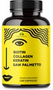 Vitamine HERBALICIOUS Biotin cu colagen, Keratin & Saw Palmetto pentru femei și bărbați - Biotin 10000 mcg unghii de păr cu unghii Supliment pentru păr, piele, și unghii Wellness - Made in USA, 120 capsule