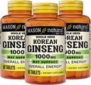 MASON NATURAL Coreean Ginseng 1000 mg, susţine energia, rezistenţa şi vitalitatea, 60 comprimate, ambalaj cu 3 comprimate