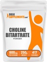 BulkSupplements.com Pudră de bitartrat de colină - Suplimente de colină - Fără aromă și gluten, 600 mg per Serving, 250g (8,8 oz) (Pachet de 1)