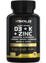 Vitamina D, K2, K1, Zinc, Querbetin, Elderberry, Turmeric, Ginger & Echinacea Suplimentul alimentar întreg 8 în 1- D3 5000 UI Plant-Based de la Lichen, Vitamina K (K2 MK7, MK4, K1), D3 K2 Vitamine -120 Capsule
