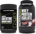 NutraBio Creatina Monohidrat, Nearomate, 300g și Whey Proteine Izolat, Ciocolata Cufundat Macaroon, Supliment Bundle - Energie musculară, creștere musculară Lean, recuperare, și puterea