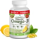 Cea mai bună Putere Triplă Omega 3 Pastile de ulei de pește - 180 Capsule - 2400 mg High Potenta Burpless Lemon Flavor 864mg EPA 576mg DHA Ultra Pure Softgels lichid pentru articulații cerebrale Ochi Heart Health Supplement
