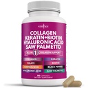 NOU AGE Colagen Pastile Biotin Keratina Saw Palmetto Acid hialuronic - Piele de par si unghii Vitamine si DHT Blocker cu vitamina E acid folic Seminte de dovleac MSM- 90 Count