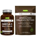 Omega-3 ulei de pește sălbatic 1360mg & Colagen peptide hidrolizate avansate, 1000mg EPA & DHA cu Astexantină & 100% Grass Fed bovine Colagen Proteine pulbere, de Igennus