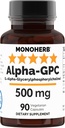 MONOHERB Alpha-GPC 500 mg - 90 capsule Vegane, Nootrop pentru suport cerebral, Focus, Memorie, Motivație și Energie