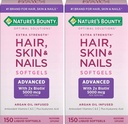 Natura's Bounty Hair, Skin & Nails Rapid Release Softgels, Argan-Infuzat Vitamina Supliment cu Biotin și acid hialuronic, Sprijină Hair, Piele și unghii Sănătate pentru femei, 150 Conte (Pachet de 2)
