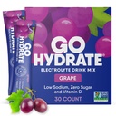 Pachete cu praf de hidratare instant GoHydrate - Electroliţi cu sodiu scăzut Băutură Mix - Suport natural de hidratare, Electrolit fără zahăr Băutură cu vitamina D, 30 Pachete, Struguri