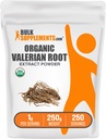 BulkSupplements.com Pudră organică de extract de valeriană - Sursată din rădăcină de valeriană, supliment vegetal - Gluten gratuit, 1g per Serving, 250g (8,8 oz) (Pachet de 1)