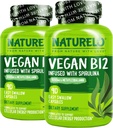 NATURO Vegan B12 - Metil B12 cu Spirulina organică - vitamina B12 1000 mcg Metilcobalamină - Sprijină Mood sănătos, energie, Heart & Eye Health - 90 capsule (Pachetul de 2)
