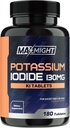 Iod de potasiu 130 mg, non-GMO, supliment alimentar, 180 comprimate, până la 6 luni de aprovizionare, pastile iod de potasiu, YODO Naciente, Made in the USA