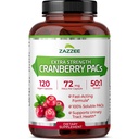 Zazzee Cranberry PACs, 72 mg PAC pe capsulă, 2X Putere, 100% Soluble, 120 capsule Vegan, 50:1 Extract, 18,200 mg Putere, Rapid-Acţionare, Suport pentru tractul urinar eficient, Made in the USA