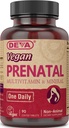 DEVA Vegan Prenatal Multivitamine și Supliment mineral - Formula once-per-zi - Vitamine A, C, D, E, K, B Complex, cu Folate & Chelated Fier - 90 comprimate filmate, 1-pack