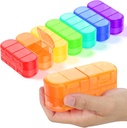 Family Pack Weekly (7 zile) Travel Pill Organizator, 2/3/4 ori pe zi, dublu-Sided de deschidere design, cutie pilula portabilă pentru păstrare medicamente/Vitamins / uleiuri de pește (7 Grile variabile curcubeu)