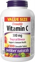 Webber Naturals Vitamina C, 300 Chewable Tropical Breeze tablete de aromă, 500 mg de vitamina C per comprimat, oase, dinți, imun și suport antioxidant, non OMG-uri, lactate și gluten gratuit