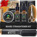 XIKEZAN Barbă Kit pentru bărbaţi Grooming & Straighting Set,w/Beard Straightener, 2 Pack Oil, Balm, Comb, foarfece, Brush, Ziua de nastere Valentine Cadouri pentru el Tata Bărbaţi Prieten Crăciun Stocking Stuffers