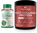 Inteligenta Wellness Enzime digestive 1000MG Plus Prebiotice si Probiotice Supliment + Multi Colagen Pulbere Proteina Hidrolizata (Tipul I III V X) Bundle