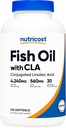 Ulei de pește Nutricost cu CLA (120 Softgels) - 4240 mg ulei de pește și 560 mg acid linoleic conjugat per servire, fără OMG-uri, gluten gratuit, 30 Serviri