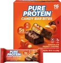 Proteine pure bomboane Bar Bites, ciocolată arahide Caramel, 5g Proteina, Gluten gratuit, Low Sugar, 0,70 oz, 16 Pack (Packaging May Vary)