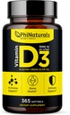 PhiNaturals Vitamina D3 1000iu Softgels Supliment Olive Oil Base 365 Gel Caps Un an de aprovizionare VIT D, Vitamina D 3 1000 ui
