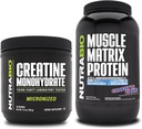 NutraBio Creatina Monohidrat, Nearomate, (150 g) si Muscle Matrix Proteine pulbere, (Confetti Cake) Supliment Bundle 