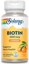 SOLARAY Biotin 1000mcg Lozenges - Supliment Biotin cu vitamina A - Functie nervoasa si suport energetic Cellular - Aroma naturala de suc de portocale, Gust deosebit, Garantie de 60 de zile, 100 Serviri, 100 Lozenge