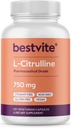 BESTVITE L-Citrulline 750mg per capsulă (120 capsule vegetariene) - Fără Stearet - Fără dioxid de siliciu - Fără fillere - Non OMG - Gluten Free - Vegan