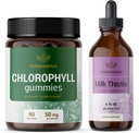 HERBAMAMA Clorofilă și lapte Thistle Kit - Bundle de 50 mg Gummie Clorofile și lapte Thistle extract Tincture 4 fl oz - Vegan, non-GMO, zahăr și alcool-free - 2 ambalaj