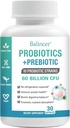 Probiotice și prebiotice organice pentru femei și bărbați, 60 miliarde CFU 10 tulpini, suport Digestive & Gut Health, gaz și balonare, 30 capsule