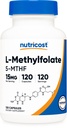 Nutricost L-Metilfolat 15 mg, 120 capsule (5-MTHF) - Vegan, Non-GMO, Gluten Free