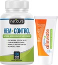 Bundle - Hem-Control Vegan Digestive Supplement (180 Count) and Alleviate Natural Hemorrhoid Relief Cream for Burning, Itching and Sumflation (1,7 oz) Plus 2 Travel-Size Tubes
