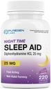 Puregen Labs Sleep Aid Caplets, Difenhidramină HCl 25mg - 220 Conte 
